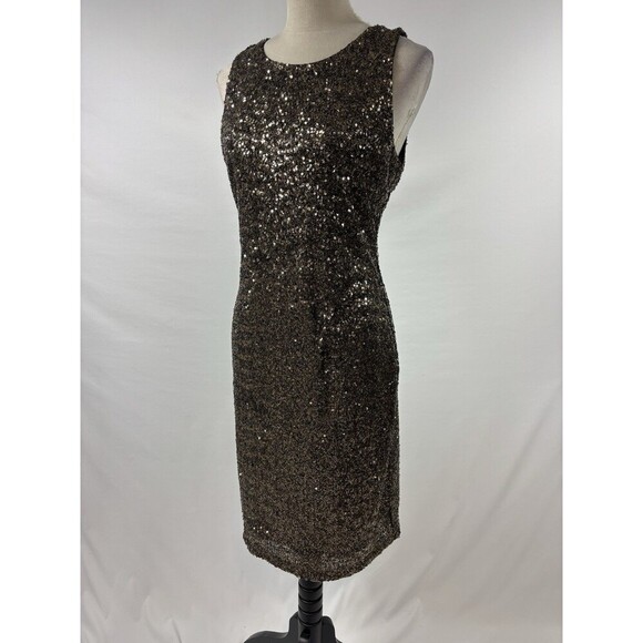 Badgley Mischka Mark & James Sequin Dress Black Gold Size Large Sleeveless - Picture 11 of 11